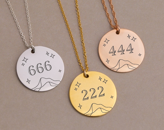 Unique Angel Number Necklace, Good Luck Charm Engraved Pendant, Trendy Layering Necklaces, 111 222 333 444, Birth Date Year Custom Gift