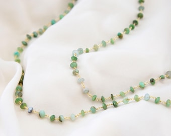 Peruvian Opal Beaded Choker, Green Genuine Gemstones, Handmade Beaded Crystal Rosary Necklace, Trendy Layering Stacking Chain, Birthday Gift