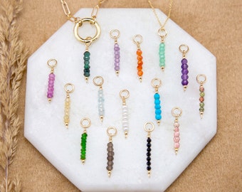 Add on Beaded Crystal Charm, Tiny Genuine Gemstones, Minimalist Dainty Colorful Crystal Birthstones, Carabiner Toggle Clasp Charm Necklace