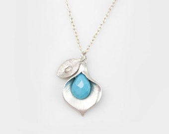 Custom Turquoise Charm Necklace, Boho Natural Stone Pendant, Sterling Silver Chain, December Birthstone Present, Sisters Gifts, Tiny Stone