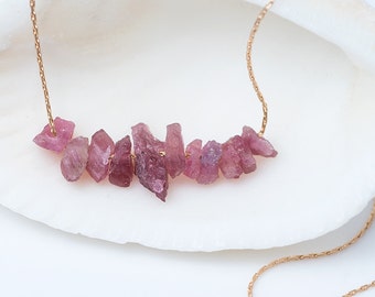 Raw Pink Tourmaline Necklace - Tourmaline Bar Necklace - Rough Stone Necklace - Layering Necklace - October Birthstone Jewelry