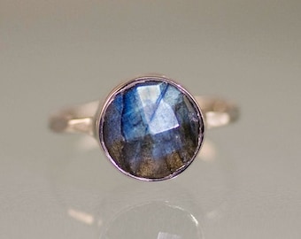 Labradorite Ring Silver - Solitaire Ring - Stone Ring - Stacking Ring - Sterling Silver Ring - Round Stone Ring
