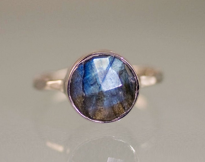 Labradorite Ring Silver - Solitaire Ring - Stone Ring - Stacking Ring - Sterling Silver Ring - Round Stone Ring