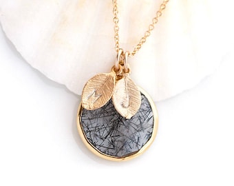 Tourmalated Quartz Necklace, Custom Initial Necklace, Natural Gemstone Pendant, Unique Stone Jewelry, Personalized Gifts for Her, NK-RD