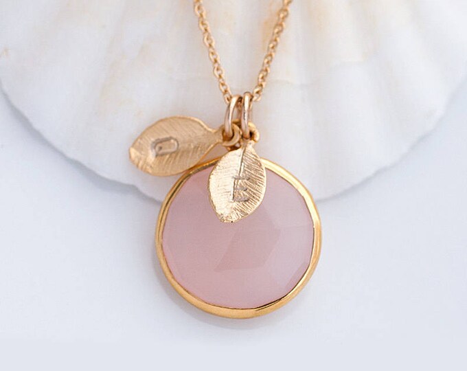 Personalized Pink Chalcedony Necklace, Round Gemstone Pendant, Rose Pink, Summer Jewelry, Simple Necklace, Baby Shower Gift, NK-RD