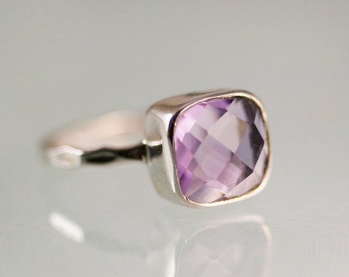 Light Purple Amethyst Ring, February Birthstone Gift, Cushion Solitaire Ring, Pink Amethyst Ring, Stacking Ring, Sterling Silver Ring, RG-SQ