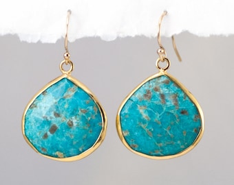 Natural Turquoise Earrings, Boho Earrings, Drop Earrings Gold, Gemstone Earrings, Gift for Her, Turquoise Dangle Earrings, Jewelry Trends