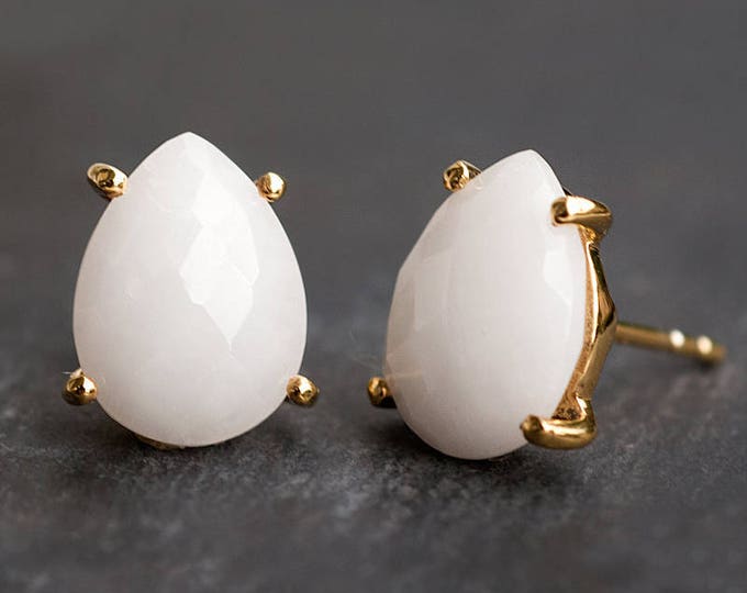 Agate Stud Earrings, Bridal Earrings, White Stone Studs, Bridesmaid Gift, Minimalist Earrings, Gemstone Studs, Post Back Studs