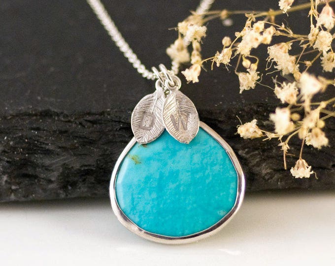 Turquoise Necklace Sterling Silver, Unique Boho Necklace, Personalized Gift for Friend, Birthstone Jewelry, Stamped Jewelry, BFF Gift, NK-20