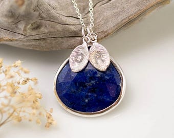 Lapis Lazuli Necklace Sterling Silver, Genuine Gemstone Pendant, September Birthstone Gift, Initial Necklace Silver, Handmade Gift, NK-20
