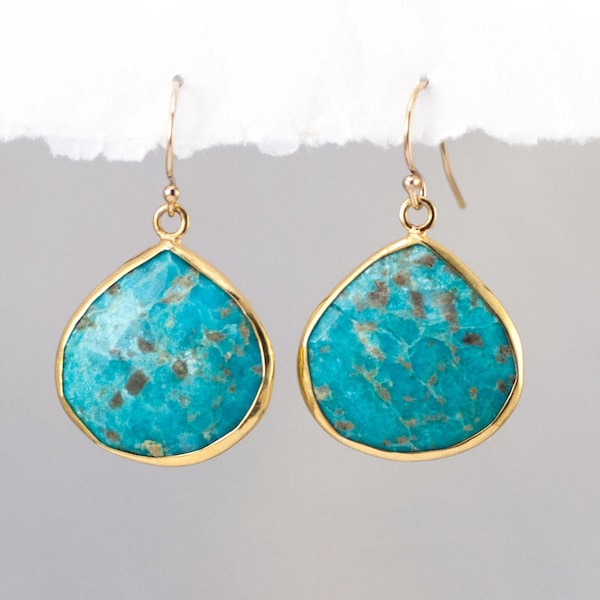 Natural Turquoise Earrings, Boho Earrings, Drop Earrings Gold, Gemstone Earrings, Gift for Her, Turquoise Dangle Earrings, Jewelry Trends