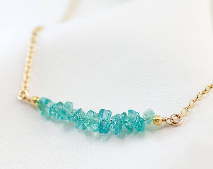 Rough Raw Blue Apatite Bar Necklace, Gemstone Bar Necklace, Layering Necklace, Choker Necklace, Bridesmaid Necklace, Birthday Gift, NK-RB
