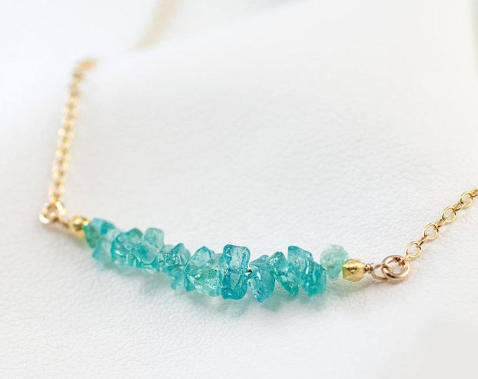 Raw Blue Apatite Necklace, Dainty Gemstone Bar Necklace, Layering Choker Necklace, Something Blue Bridesmaid Jewelry, Daughter Birthday Gift