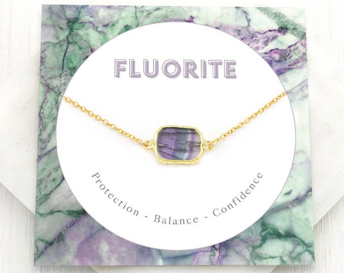 Fluorite Crystal Necklace, Multi Colored Natural Gemstone Slice Choker, Confidence Protection Balance Crystal Jewelry Gift, Rainbow Fluorite