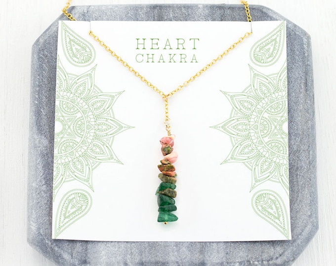 Inspirational Heart Chakra Necklace, Pink and Green Gems, Modern Boho, Yoga Jewelry, Spiritual Gift for Her, Love Necklace, Sacred Geometry