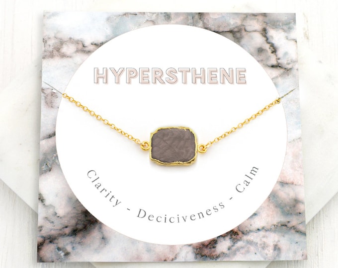 Gemstone Gift Necklace, Hypersthene Stone Necklace, Layering Necklace, Brown Gem Charm Boho Necklace, Clarity Positivity Good Vibes Jewelry