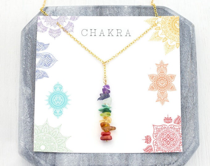 Chakra Crystals Necklace,  Necklace, 7 Chakra Pendant Necklace, Yoga Gift for Her, Boho Rainbow Lariat Necklace, Balancing Chakras