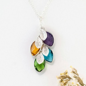 Silver Personalized Birthstone Necklace, Custom Initial Leaf Necklace, Nana Jewelry, Mom Gift From Son, Jewelry that Inspires, NK-BC