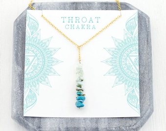 Blue Throat Chakra Lariat Necklace, Modern Boho, Spiritual Jewelry, Raw Stone, Aquamarine Larimar Turquoise, Blue Jewelry, Yoga Gift for Her
