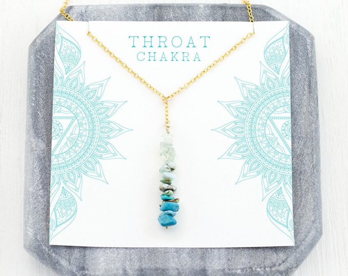 Blue Throat Chakra Lariat Necklace, Modern Boho, Spiritual Jewelry, Raw Stone, Aquamarine Larimar Turquoise, Blue Jewelry, Yoga Gift for Her