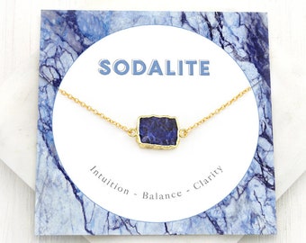 Sodalite Gem Slice Choker, Minimalist Necklace, Inspirational Balance Jewelry Gift, Navy Blue Stone Layering Necklace, Connector Necklace