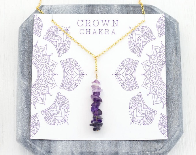 Crown Chakra Necklace, Lariat Necklace, Healing Crystals, Purple Gemstones, Amethyst, Iolite, Quartz, Layering Necklace, Meditation Jewelry