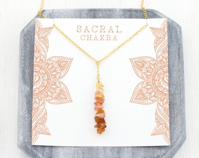 Sacral Chakra Necklace, Stone Meaning Card Gift, Summer Jewelry, Layering Necklace, Sunstone Jewelry, Raw Citrine, Meditation Lariat