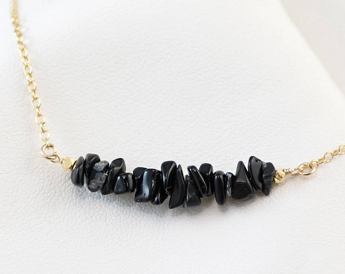 Raw Black Obsidian Bar Necklace, Minimalist Necklace, Layering Necklace, Gemstone Bar Necklaces, Delicate Gemstone Choker, NK-RB