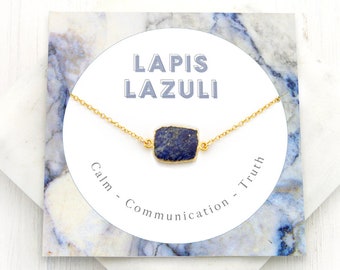 Lapis Lazuli Necklace, Simple Blue Lapis Pendant, September Birthstone Gift, Natural Gem Slice Connector Necklace, Birthday Gift, Boho