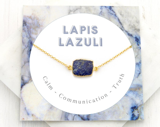 Lapis Lazuli Necklace, Simple Blue Lapis Pendant, September Birthstone Gift, Natural Gem Slice Connector Necklace, Birthday Gift, Boho