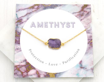 Real Amethyst Necklace, February Birthstone Gift, Purple Crystal Necklace, Inspirational Jewelry Gift, Christmas / Birthday Gift for Mom
