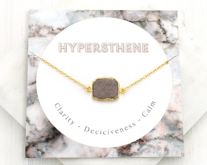 Gemstone Gift Necklace, Hypersthene Stone Necklace, Layering Necklace, Brown Gem Charm Boho Necklace, Clarity Positivity Good Vibes Jewelry