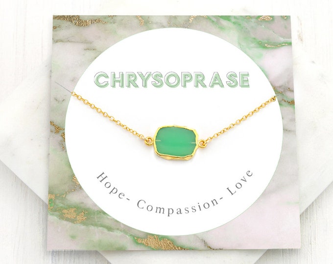 Chrysoprase Necklace, Green Stone Slice Necklace,  Crystal Necklace, Framed Stone Choker, Inspirational Gift, Wedding Gift, NK-GS