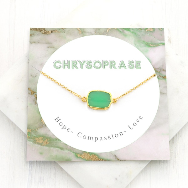 Chrysoprase Necklace, Mint Green Stone Slice Necklace, Real Crystal Necklace, Framed Stone Choker, Inspirational Gift, Green Stone Choker