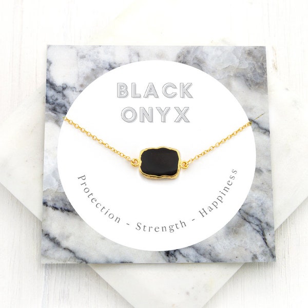 Zwarte onyx ketting, krachtgevende kristallen geschenkketting, zwarte edelsteen hanger, eenvoudige stenen choker, beschermend amulet, verjaardagscadeau voor haar