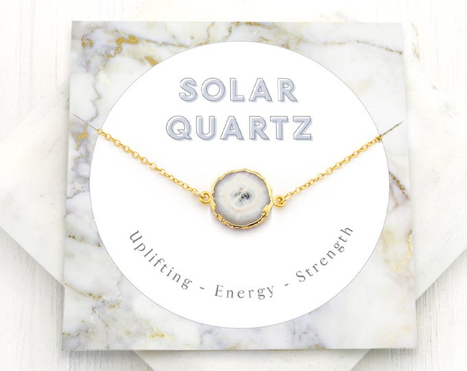 Solar Quartz Necklace, Gem Slice Charm Connector, Celestial Jewelry Inspirational Crystal Gift, Natural Gemstone Birthday Gift for Sister