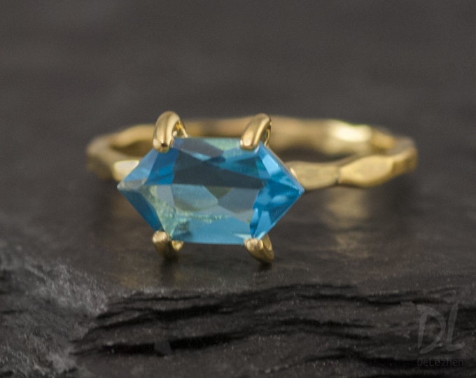 London Blue Topaz Ring Gold - December Birthstone Ring - Stack Ring - Stackable Birthstone Ring - Gold Ring - Marquise Prong Set Ring, RG-MQ