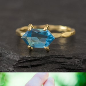 London Blue Topaz Ring Gold - December Birthstone Ring - Stack Ring - Stackable Birthstone Ring - Gold Ring - Marquise Prong Set Ring, RG-MQ