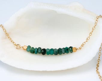 Raw Emerald Bar Necklace, 14k Gold Filled Gemstone Bar Necklace, May Birthstone Necklace, Layering Necklace, Choker Necklace, NK-DB