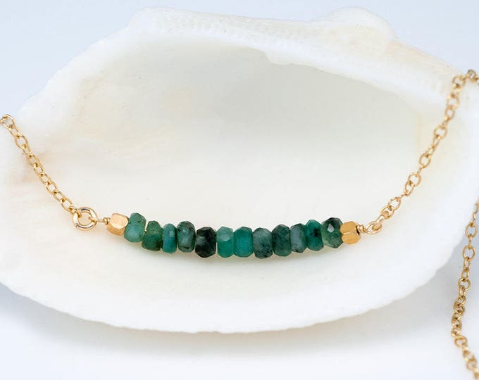 Raw Emerald Bar Necklace, 14k Gold Filled Gemstone Bar Necklace, May Birthstone Necklace, Layering Necklace, Choker Necklace, NK-DB