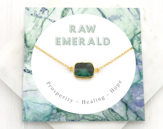 Green Emerald Stone Necklace, Emerald Necklace Gold, May Birthstone Gift, Dainty Chain, Simple Green Stone Pendant, Gift Ideas, NK-GS