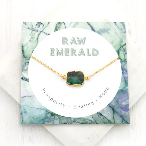 Green Emerald Stone Necklace, Emerald Necklace Gold, May Birthstone Gift, Dainty Chain, Simple Green Stone Pendant, Gift Ideas, NK-GS