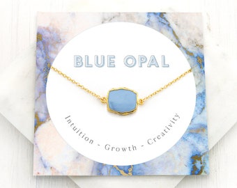 Simple Blue Opal Necklace, Something Blue Bridal Jewelry, Real Opal Pendant Gold, Gold Filled Choker, October Birthstone Best Friend Gift