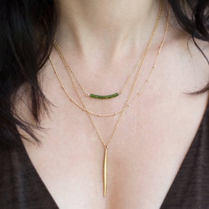Layered Necklace Set of 3, Satellite Chain Choker, Dainty Genuine Gemstone Bar Necklace, Spike Bar Drop Necklace, Statement Jewelry Gifts