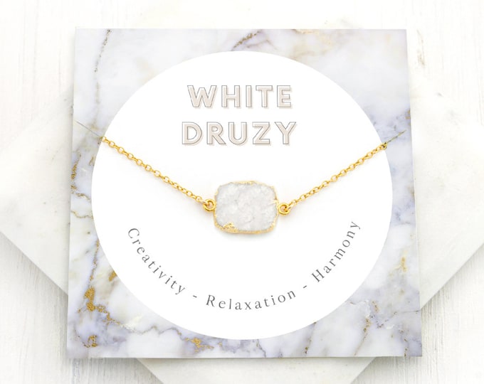 White Druzy Necklace, Motivational Gift Necklace, Natural Druzy Pendant Necklace, Geode Necklace, Druzy Crystal, Crystal Necklace, NK-GS