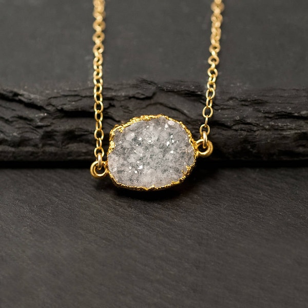 Collier en cristal naturel, collier druzy blanc, tour de cou tranches de pierres précieuses, collier druzy, collier de pierres fines, cadeau de demoiselle d'honneur, NK-GS