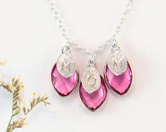 Family Necklace for Mom, Custom Birthstone Necklace, Stamped Initial Necklace, Gift for Wife, Personalized Silver Necklace, Jewelry for Mom