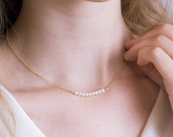 Bridesmaid Gift Necklace, Pearl Necklace Choker, Pearl Bar Necklace Rose Gold, Freshwater Pearl Necklace, Dainty Pearl Bridal Jewelry, NK-DB