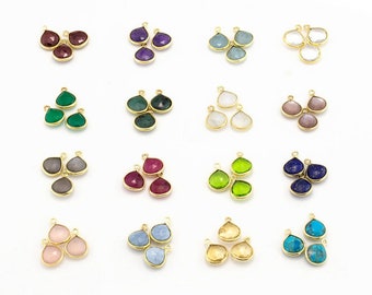 Add on Gemstone Charm, Tiny Crystal Teardrop Pendant, Single Stone Charm, Faceted Bezeled Birthstone, Vermeil Gold Plated Sterling Silver