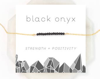 Delicate Onyx Bar Necklace, Black Onyx Choker, Everyday Motivational Jewelry,  Crystal, Layering Necklace, Girlfriend Gift,